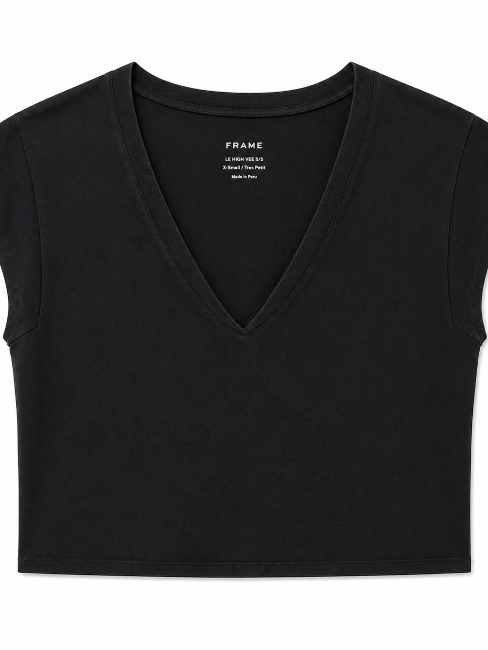 Frame Denim Black V-Neck Cap Sleeve Crop Tee
